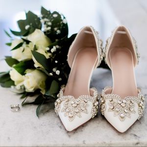 White Bejeweled Wedding Heels